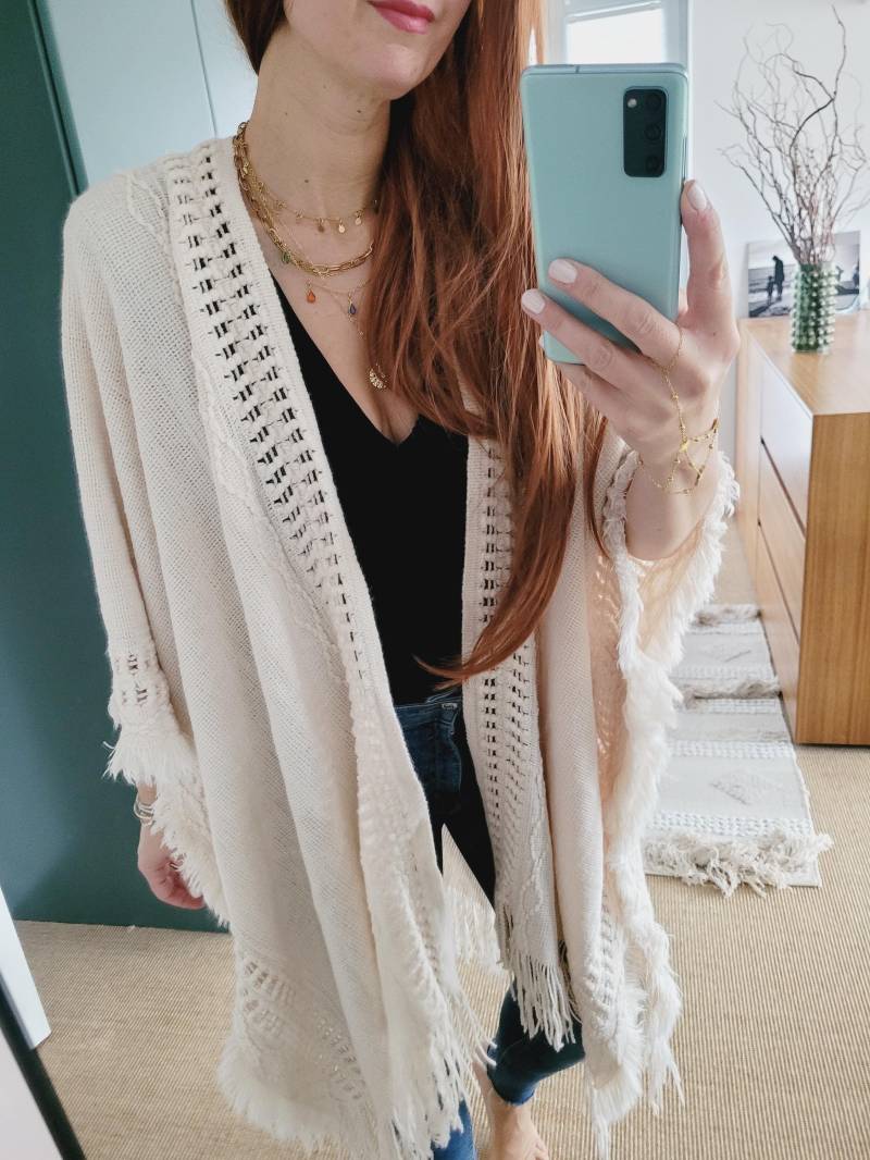 Warmer Boho Kimono - Festival Kimono Cardigan Bell Sleeves Bohemian Beige Ruana Festival Outfit Layering Kimono, Gehäkelter von RubyLines