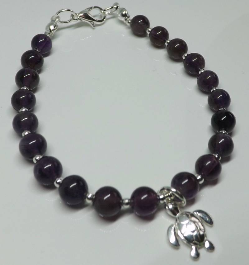 Amethyst Silber Schildkröte Charm Armband Februar Birthstone Heilung Wassermann Geschenk Für Sie von RubyRedGems