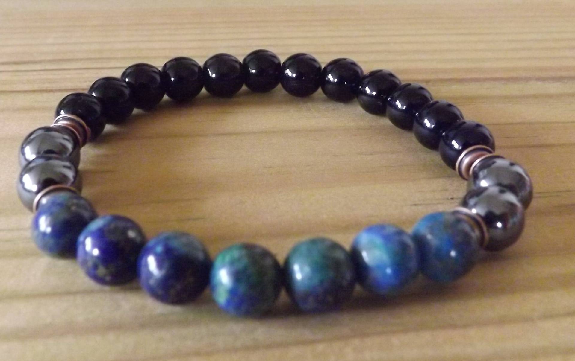 Azurite Schwarz Onyx Hämatit 8mm Edelstein Perlen Heilung Stapeln Armband Mala Heilen Arthritis Mens Stärke Geschenk Für Ihn von RubyRedGems