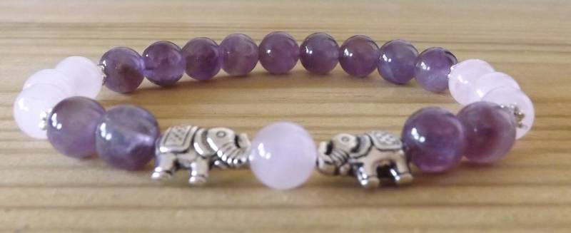 Freundschaft Armband Rose Quarz Amethyst 8mm Grade A Edelsteine Elefant Februar Geburtstag Heilung Yoga Schmuck Geschenk Für Sie von RubyRedGems