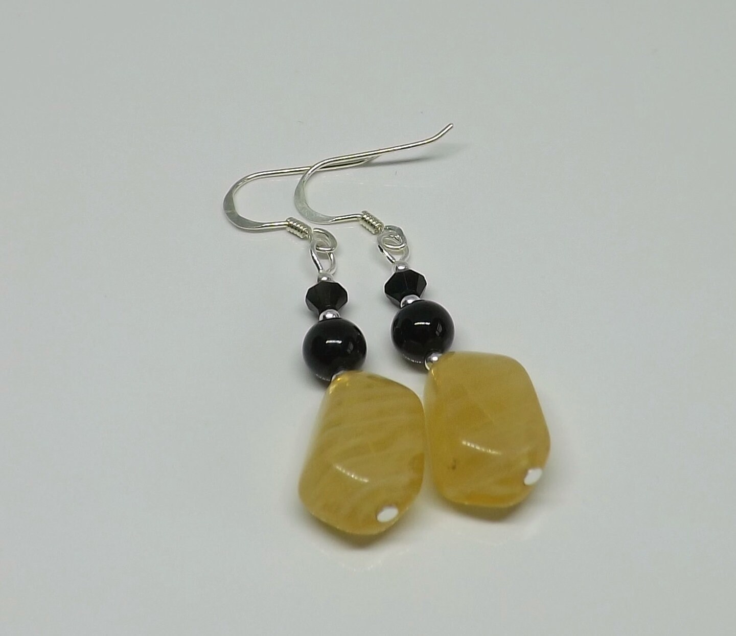 Jahrgang Zitrone Glas Schwarz Onyx Perlen Swarovski Kristall Und Neue Sterling Silber Ohrringe Tropfen Geschenk Für Sie von RubyRedGems