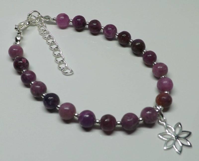 Rhodochrosit Sterling Silber Lotus Armband Heilung Blume Charm Edelstein Geschenk Für Sie von RubyRedGems