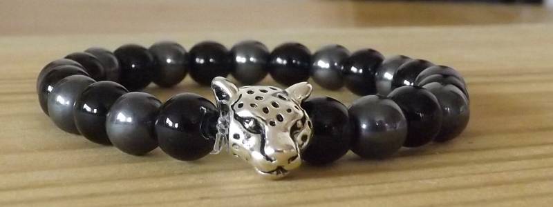Schwarze Onyx Hämatit 8mm Edelstein Leopard Stapeln Armband Herren Yoga Schützen Erde von RubyRedGems