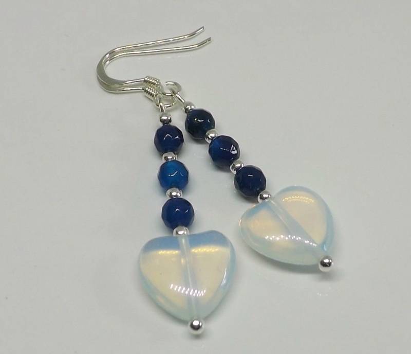 sterling Silber Opalite Herz Facettierten Blauen Achat Edelstein Perle Tropfen Ohrringe Geschenk Für Sie von RubyRedGems