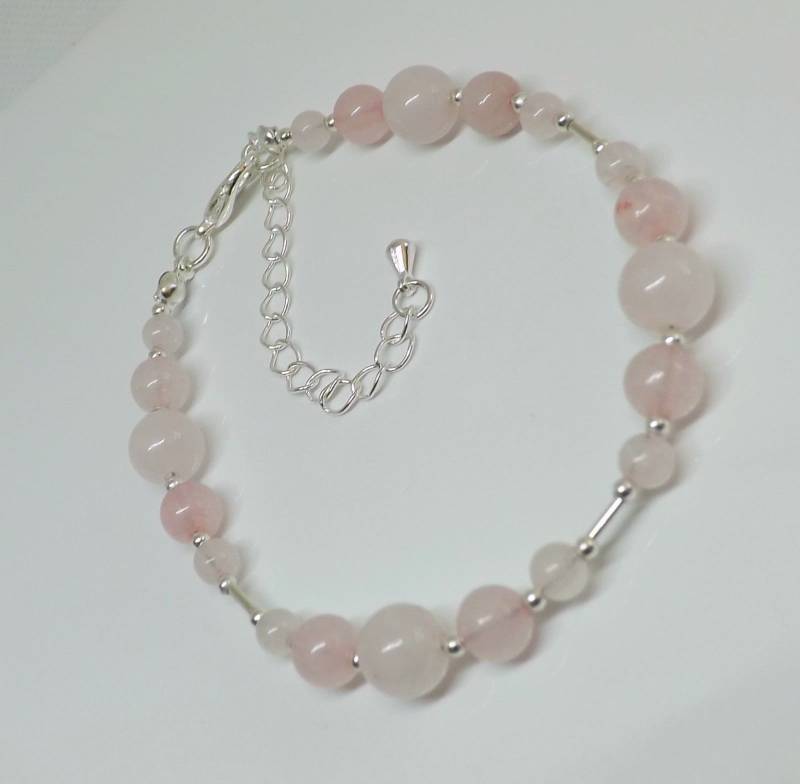 sterling Silber Rosenquarz Edelstein Perlenarmband Heilung Armband Geschenk Abschluss Edelsteine Für Sie von RubyRedGems