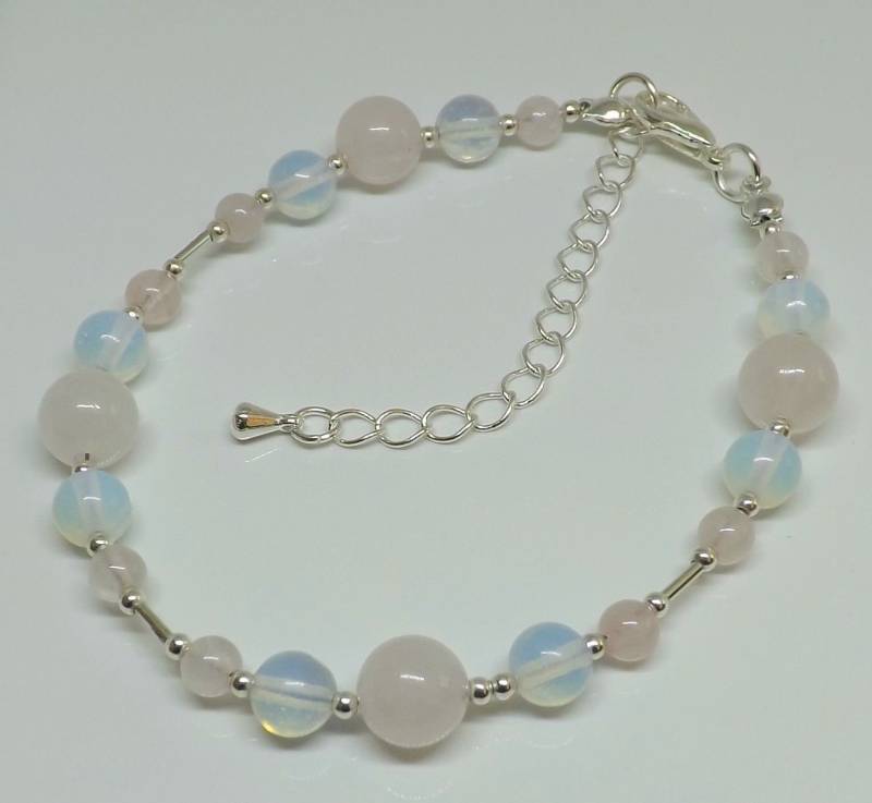 sterling Silber Rosenquarz Mondstein Edelstein Perlenarmband Armband Geschenk Für Ihre Heilung von RubyRedGems