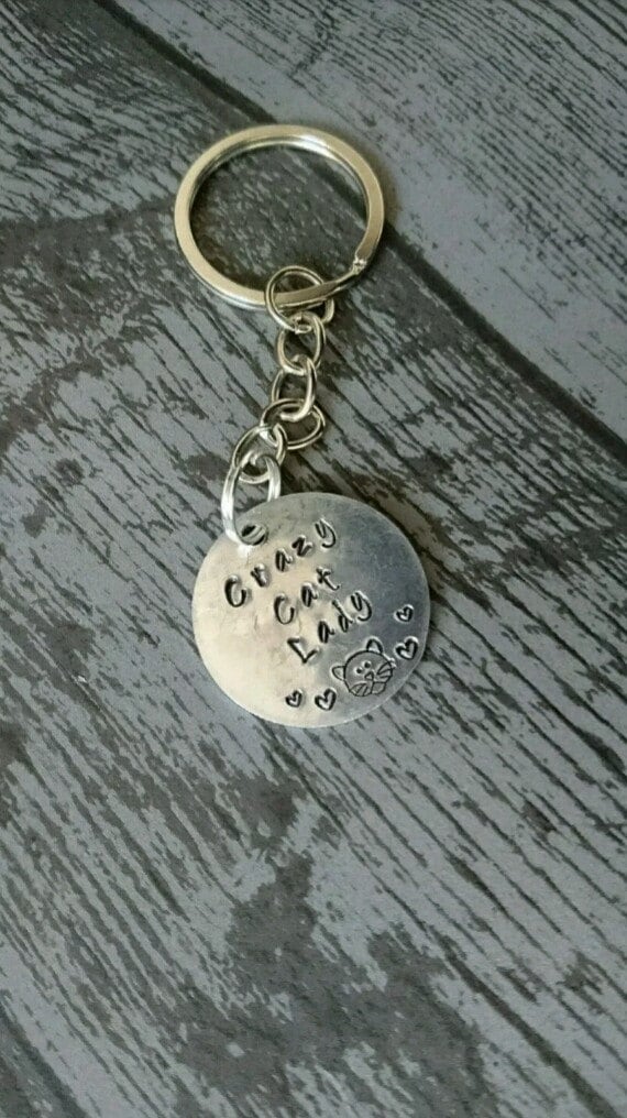 Silberherz Verrückten Hund/Katze Lady Schlüsselanhänger von RubyRuDesigns