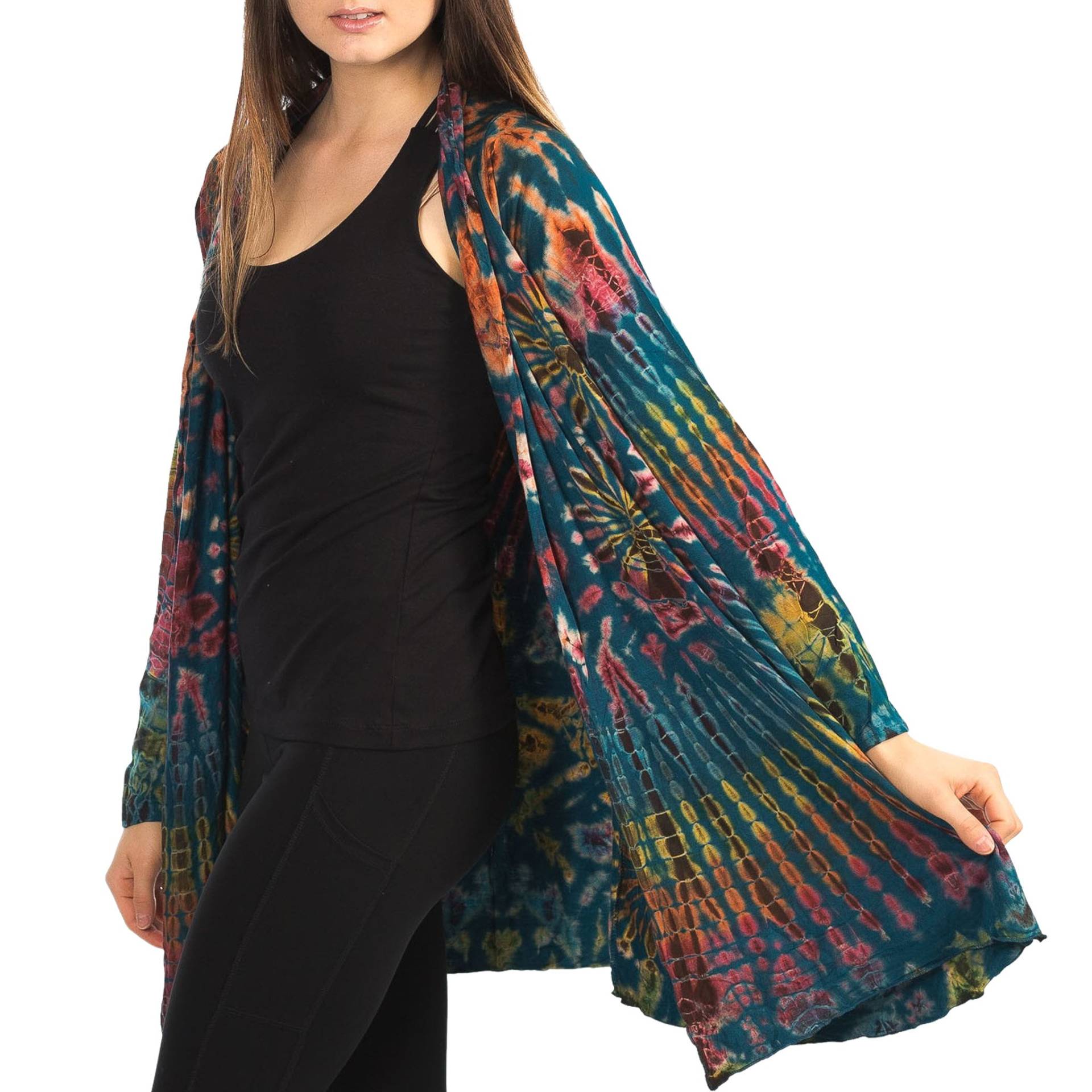 Lange Strickjacke in Übergröße, Tie Dye Langarmshirt, Pullover Jacke Damenoberteile Übergröße Für Den Sommer von RubySera