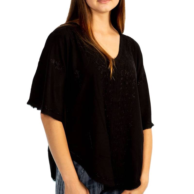 Schwarzes Hand Besticktes Schmetterling Top, Boho Chic Weiches Baumwollhemd, Abendkleid Bluse, Frauen Geschenk, Hippie Boho, Plus Size von RubySera