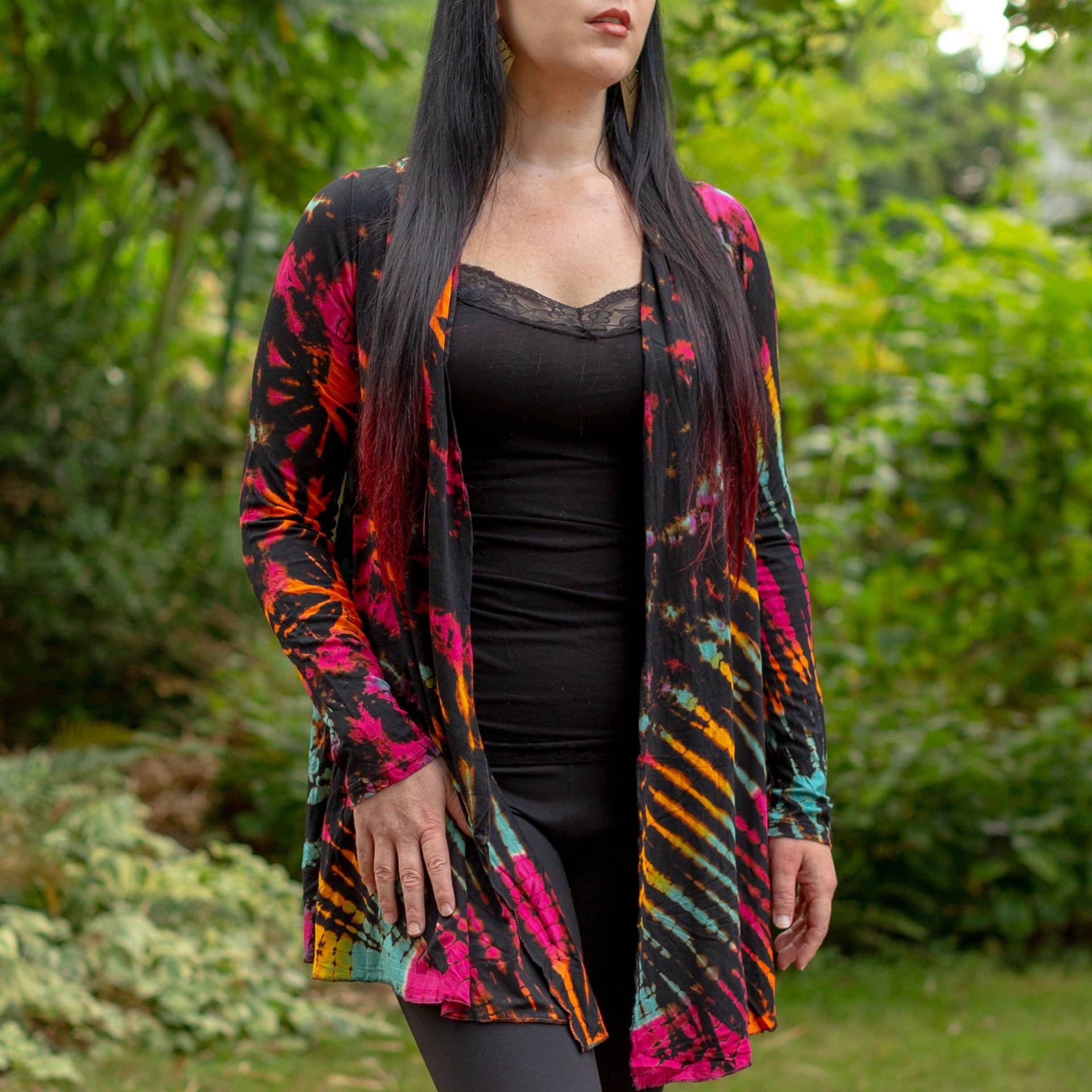 Tie Dye Langarm-strickjacke, Damenoberteil, Loungewear-Cover Up, Boho-Kleidung, Handgefärbte Tie-Dye, Frauengeschenk, Plus Size-strickjacke von RubySera