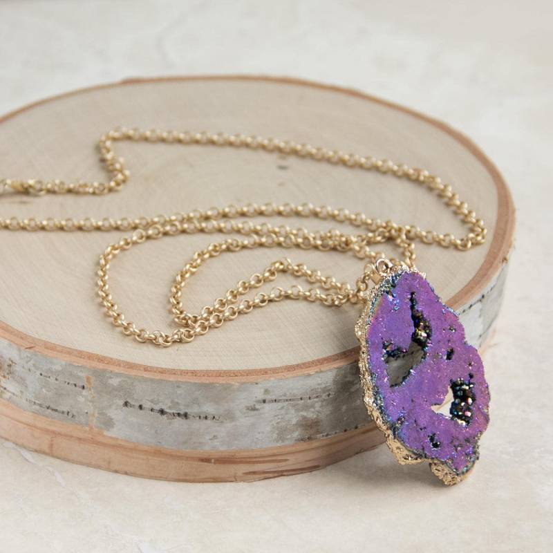 Druzy Anhänger Halskette, Lange Metallic Halskette Druzy Anhänger Halskette, Lange Metallic Halskette von RubySkyDesign