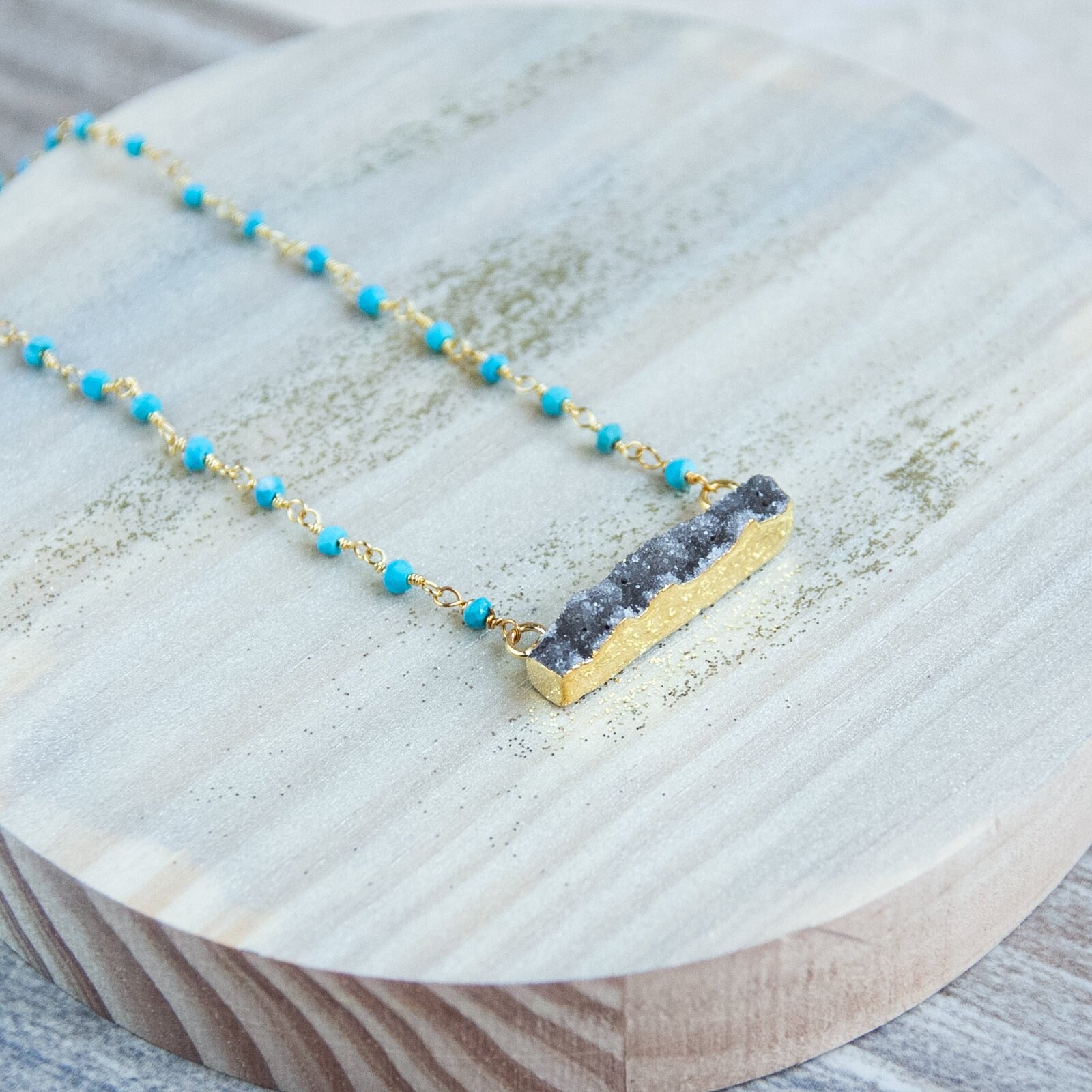 Druzy Bar Halskette, Türkis Rosenkranz Kette, Layering Schmuck Druzy Bar Halskette, Türkis Rosenkranz Kette, Layering Schmuck von RubySkyDesign