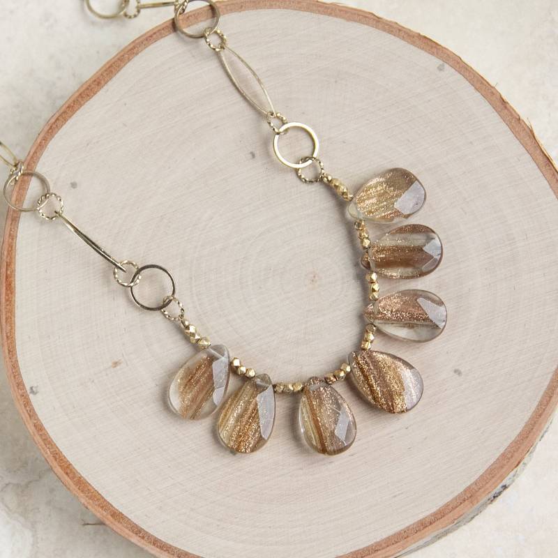 Gold Sand Quarz Halskette, Edelstein Perlen Halskette Gold Sand Quarz Halskette, Edelstein Perlen Halskette von RubySkyDesign