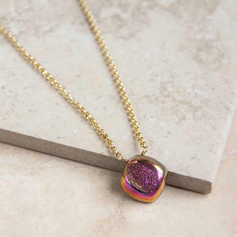 Pink Druzy Halskette - Metallic, Fuschia, Gold Kette, Statement, Drusy Schmuck von RubySkyDesign