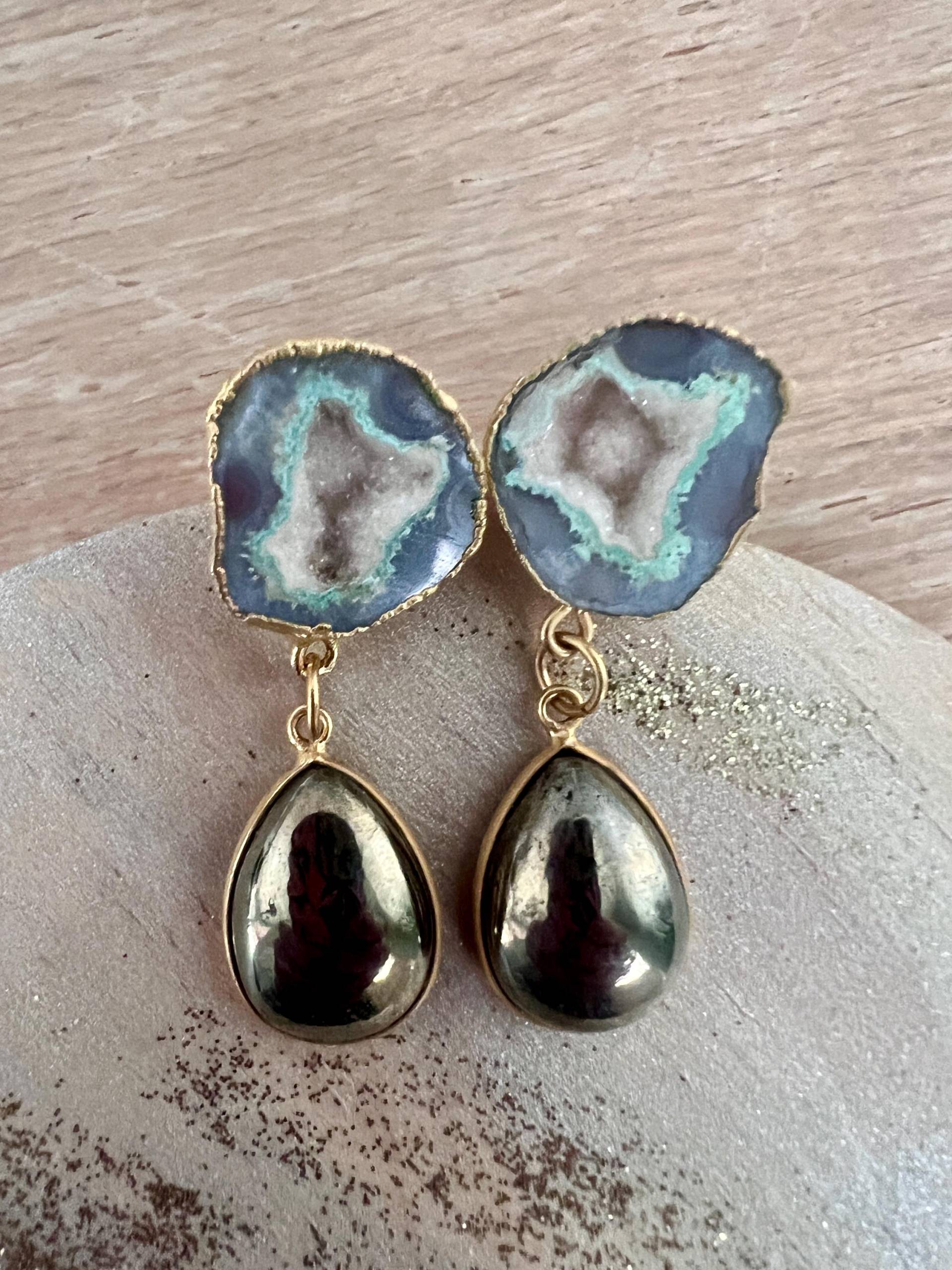 Pyrit Druzy Ohrringe, Geode Schmuck, Statement Ohrringe Pyrit Druzy Ohrringe, Geode Schmuck, Statement Ohrringe von RubySkyDesign