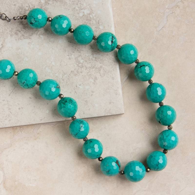 Pyrit & Türkis Halskette, Statement Blau-Grüne Perlenkette von RubySkyDesign