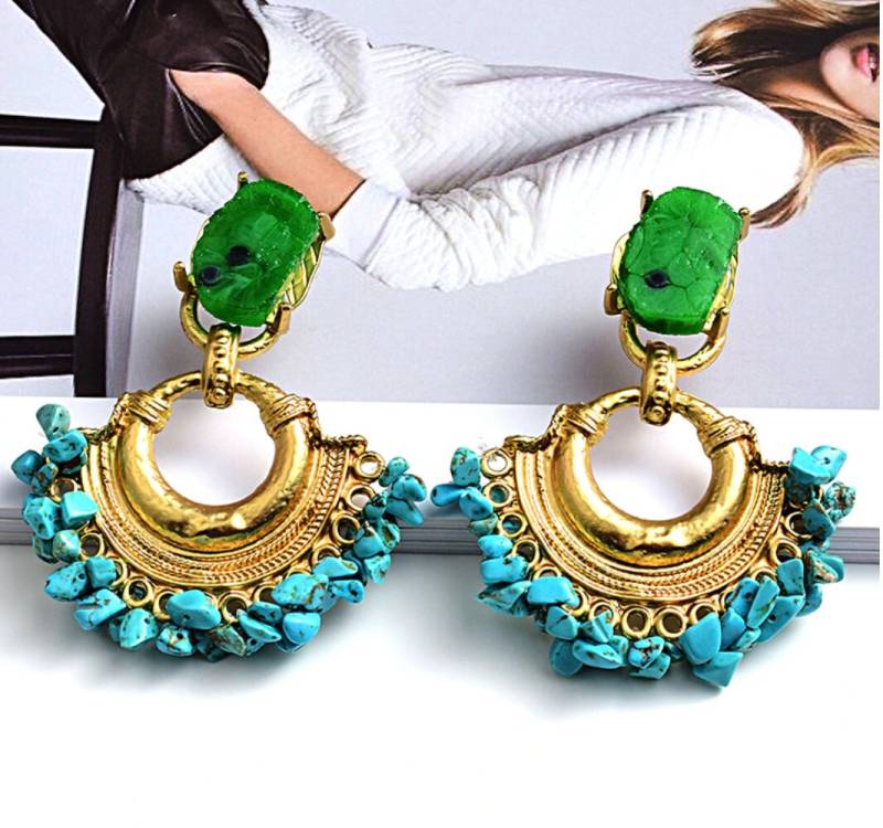 Vintage Look Blau Grün Türkis Gold Boho Statement Ohrhänger von RubyandRowe