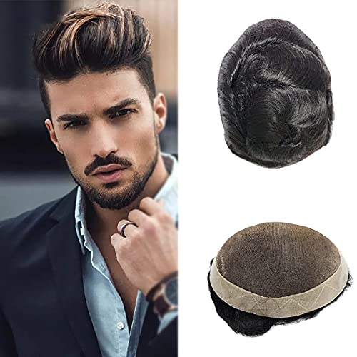 Männer Toupee Fine Mono & PU Herrenperücke dauerhafte Kapillarprothese natürliches Haar-Ersatzsystem männliche Perücke 130% dichte # 1b (8in*10in) (6in*8in) von Rubyonly