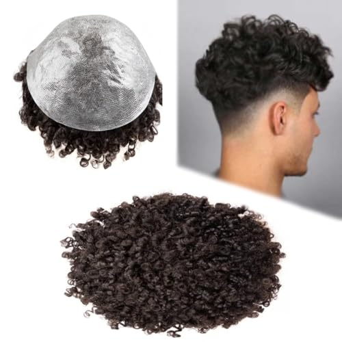 Männliche Haarprothese 0,06-0,08mm PU Perücken Für Männer Lockige Toupet Afro 100% Natürliche Menschliches Haarsystem (Col#1B, Curl Option 4mm) von Rubyonly