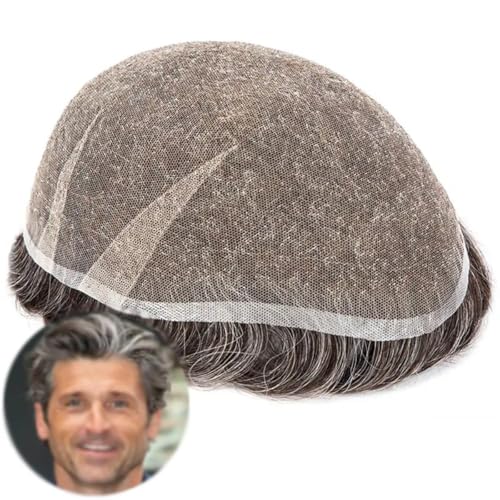 Schweizer Spitze Volle Spitze Basis Toupet Männer AIR-Lace Männer Haar Prothese Natürliche Echthaar Perücke (Farbe#565, 8x10(Zoll), Wellig) von Rubyonly