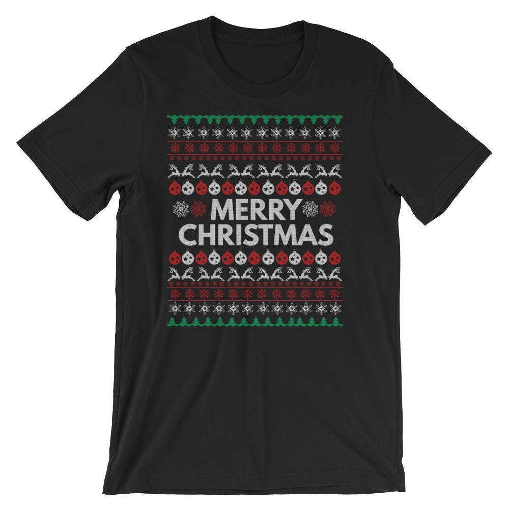 Hässliche Pullover Stil Frohe Weihnachten-Kurzarm Unisex T-Shirt Hässliche Pullover Stil Frohe Weihnachten-Kurzarm Unisex T-Shirt von RucksackDesigns