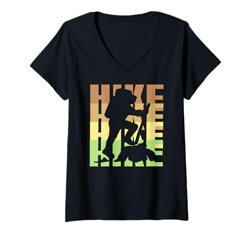 Damen Retro Stil Wandern Wandern Abenteuer Fans T-Shirt mit V-Ausschnitt Damen Retro Stil Wandern Wandern Abenteuer Fans T-Shirt mit V-Ausschnitt von Rucksackreisende Und Naturfreunde Humor