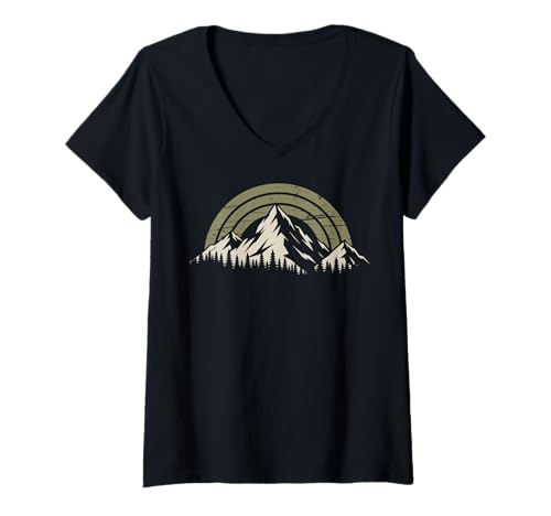Damen Berg Retro Wandern Abenteuer Trail Vintage T-Shirt mit V-Ausschnitt von Rucksacktourist Camper Wanderer Wandern Natur