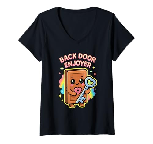 Damen Backdoor Enjoyer Raunchy Lustiger Flughafenurlaub Herren Damen T-Shirt mit V-Ausschnitt von Rude Crude and Inappropriate Merch