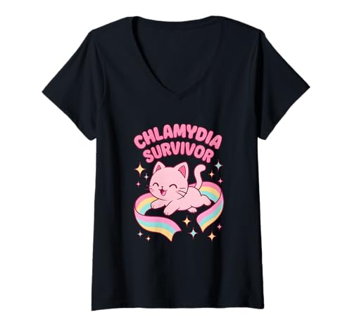 Damen Chlamydia Survivor Cringy Cat Seltsamer Lustiger Kringel Unausstehlich T-Shirt mit V-Ausschnitt Damen Chlamydia Survivor Cringy Cat Seltsamer Lustiger Kringel Unausstehlich T-Shirt mit V-Ausschnitt von Rude Crude and Inappropriate Merch