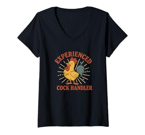 Damen Erfahrener Schwanzhandler Unangemessener lustiger Erwachsenen-Humor T-Shirt mit V-Ausschnitt Damen Erfahrener Schwanzhandler Unangemessener lustiger Erwachsenen-Humor T-Shirt mit V-Ausschnitt von Rude Crude and Inappropriate Merch