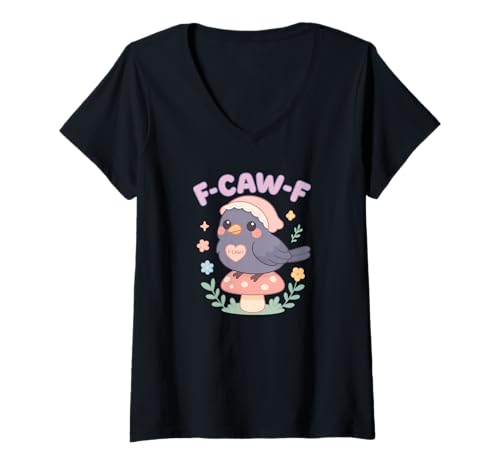 Damen F Caw F Crow Cottagecore Süße lustige Frauen T-Shirt mit V-Ausschnitt Damen F Caw F Crow Cottagecore Süße lustige Frauen T-Shirt mit V-Ausschnitt von Rude Crude and Inappropriate Merch