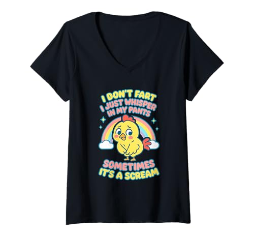Damen I Don't Fart I Just Whisper In My Pants Obszön Lustig T-Shirt mit V-Ausschnitt von Rude Crude and Inappropriate Merch