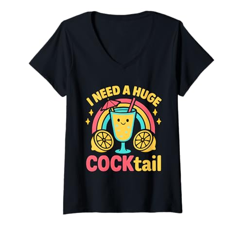 Damen I Need a Huge Cocktail Frauen Lustiger Junggesellinnenabschied Erwachsene T-Shirt mit V-Ausschnitt Damen I Need a Huge Cocktail Frauen Lustiger Junggesellinnenabschied Erwachsene T-Shirt mit V-Ausschnitt von Rude Crude and Inappropriate Merch