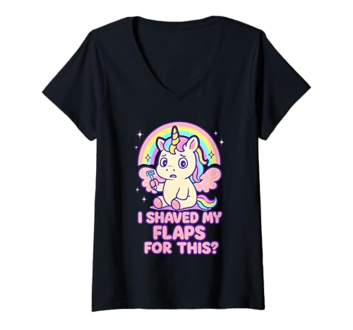 Damen I Shaved My Flaps for This Peinliche Frauen Adult Humor T-Shirt mit V-Ausschnitt Damen I Shaved My Flaps for This Peinliche Frauen Adult Humor T-Shirt mit V-Ausschnitt von Rude Crude and Inappropriate Merch