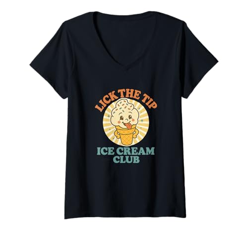 Damen Lustiges EIS Lecken Unangemessen Peinlich Männer Frauen T-Shirt mit V-Ausschnitt von Rude Crude and Inappropriate Merch