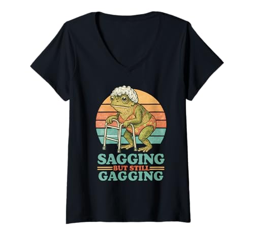 Damen Schlaffer Aber Immer noch knebelnder Frosch Lustige unangemessene Frauen T-Shirt mit V-Ausschnitt Damen Schlaffer Aber Immer noch knebelnder Frosch Lustige unangemessene Frauen T-Shirt mit V-Ausschnitt von Rude Crude and Inappropriate Merch