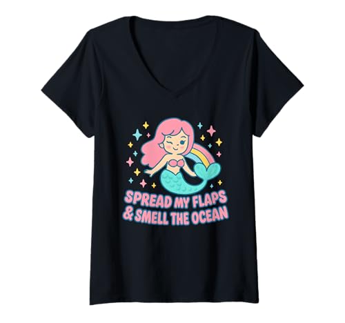 Damen Vulgäre Meerjungfrau, lustig, peinlich, Erwachsenen-Humor, unangemessen T-Shirt mit V-Ausschnitt von Rude Crude and Inappropriate Merch