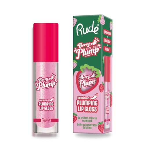 RUDE - Berry Plump Plumping Lip Gloss | Farbe Pink Sugar | Volumen verleihender Glanz mit saftigem Finish | Nicht klebende Formel | Ideal allein oder über Lippenstift, Pink Sugar, 1 ml (1 Packung) von Rude