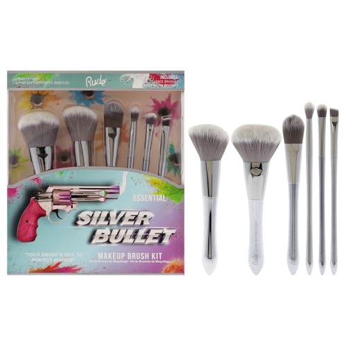 RUDE Cosmetics Make-up-Pinsel-Set für Damen, 6-teilig, Beretta-Puderpinsel, Glock-Rouge-Pinsel, Remington-Pinsel, Foundation-Pinsel, Schrotflinte, Lidschattenpinsel, Revolver-Mixing-Pinsel, von Rude