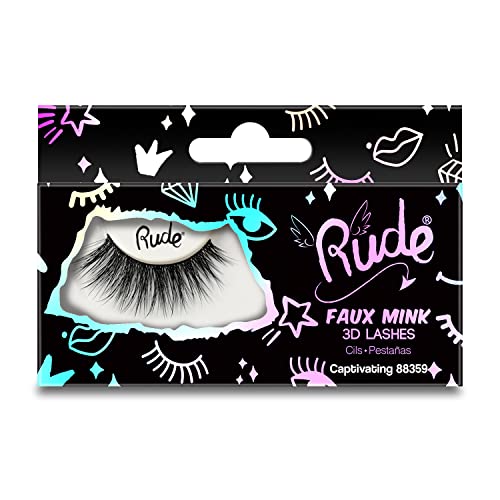 Rude Cosmetics Essential Faux Mink 3D Wimpern – fesselnd für Frauen, 1 Paar von Rude