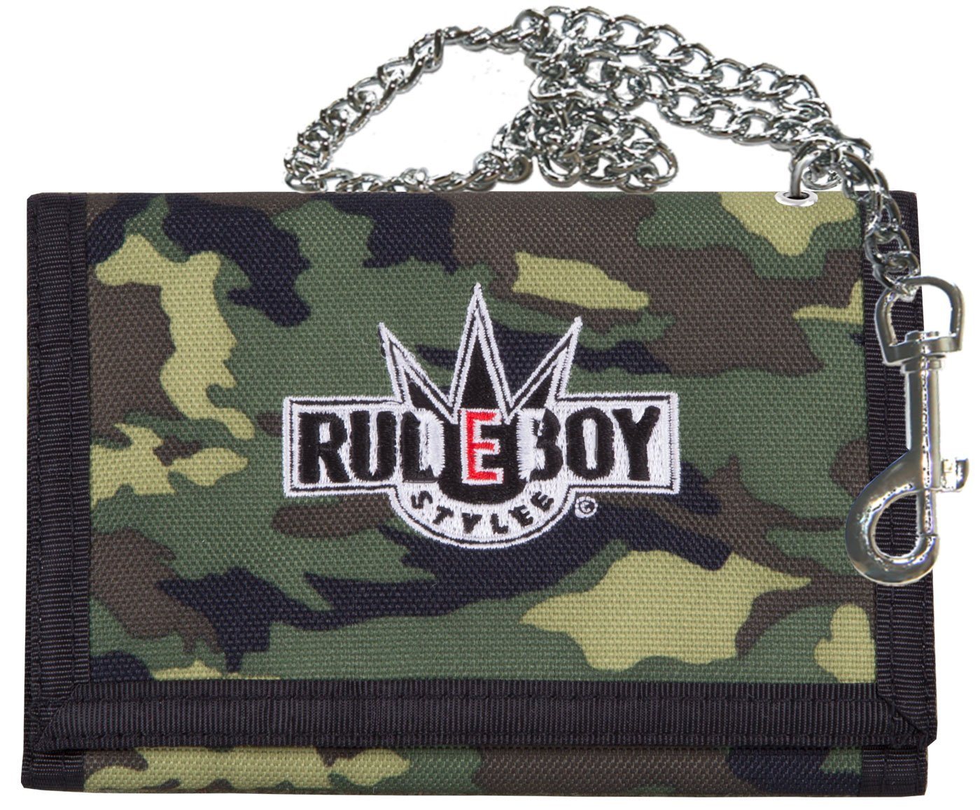 Rudeboy Stylee Geldbörse Wallet Classic mit Kette und Klettverschluß für Erwachsene u. Kinder, verchromte Kette mit Karabiner von Rudeboy Stylee