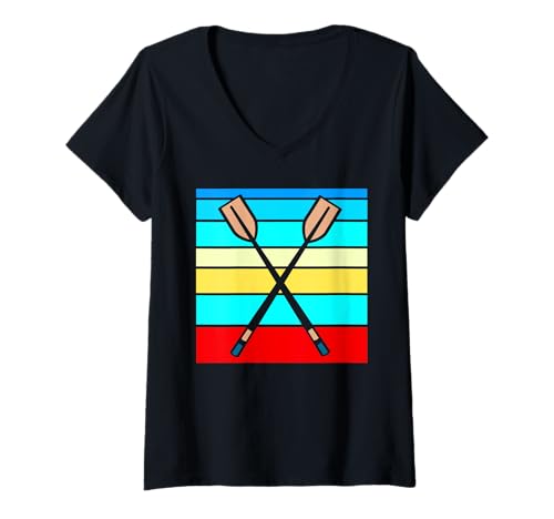 Damen Retro Ruderpaddel Gekreuzt Bunt Wassersport Grafik T-Shirt mit V-Ausschnitt Damen Retro Ruderpaddel Gekreuzt Bunt Wassersport Grafik T-Shirt mit V-Ausschnitt von Rudersport Fans und Vintage Stil Freunde