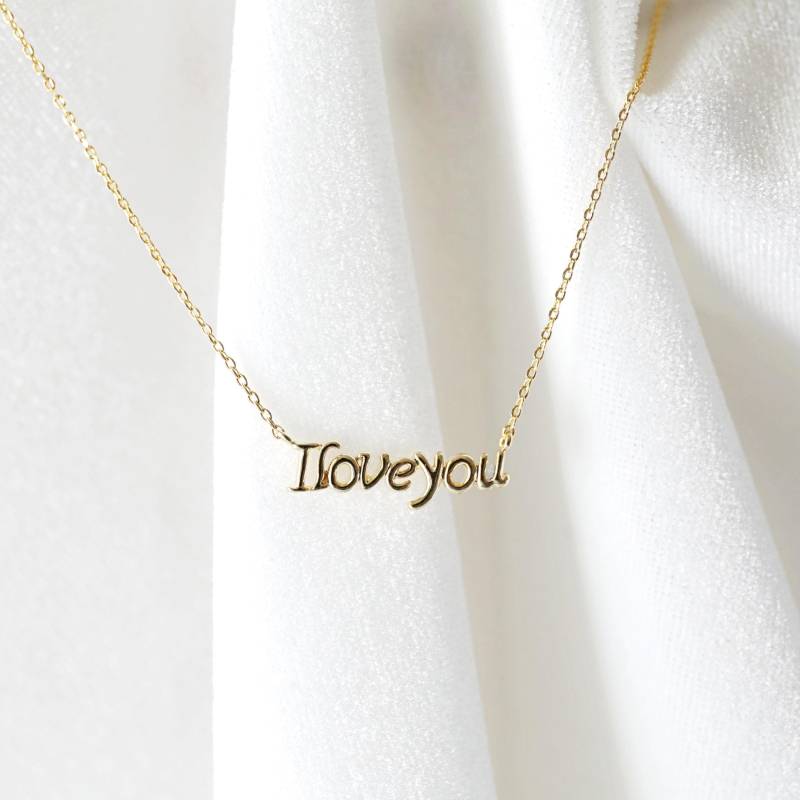 Ich Liebe Dich Halskette, Gold Iloveyou Anhänger Brautjungfer Geschenk, Brautparty Blumenmädchen Geburtstagsgeschenk von Rudiana