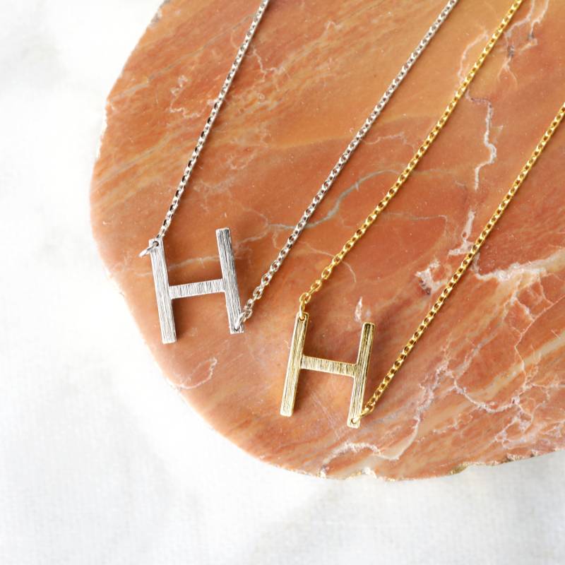 Gold Seitlich Initial H Halskette Messing Alphabet Anhänger von Rudiana