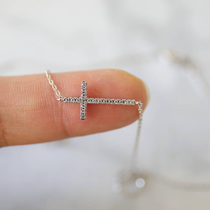 Zierliche Seitlich Kreuz Anhänger Silber Strass Cz Anhänger von Rudiana