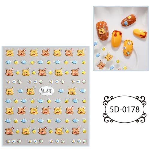 Nagelkunst Aufkleber 5D Geprägtes Nagelkunstzubehör Selbstklebendes Nagelkunstzubehör 3D Nageldesign Cartoon von Rudiaoa