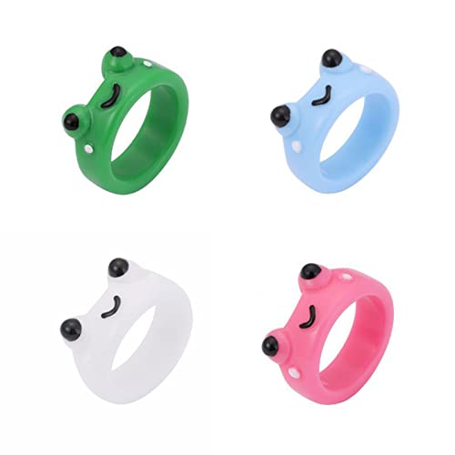 Rudiaoa 4pcs/Set Fashion Für Frosch Acrylringe Süßer Retro Tierring Multicolor Harzring Für Damen Und GI Geeignet von Rudiaoa