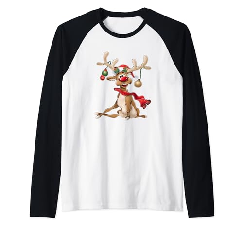 Weihnachts Tshirt Damen Geschenke für Ihn lustiges Rentier Raglan von Rudolf Weihnachtsshirt Herren Rudolph Geschenkidee