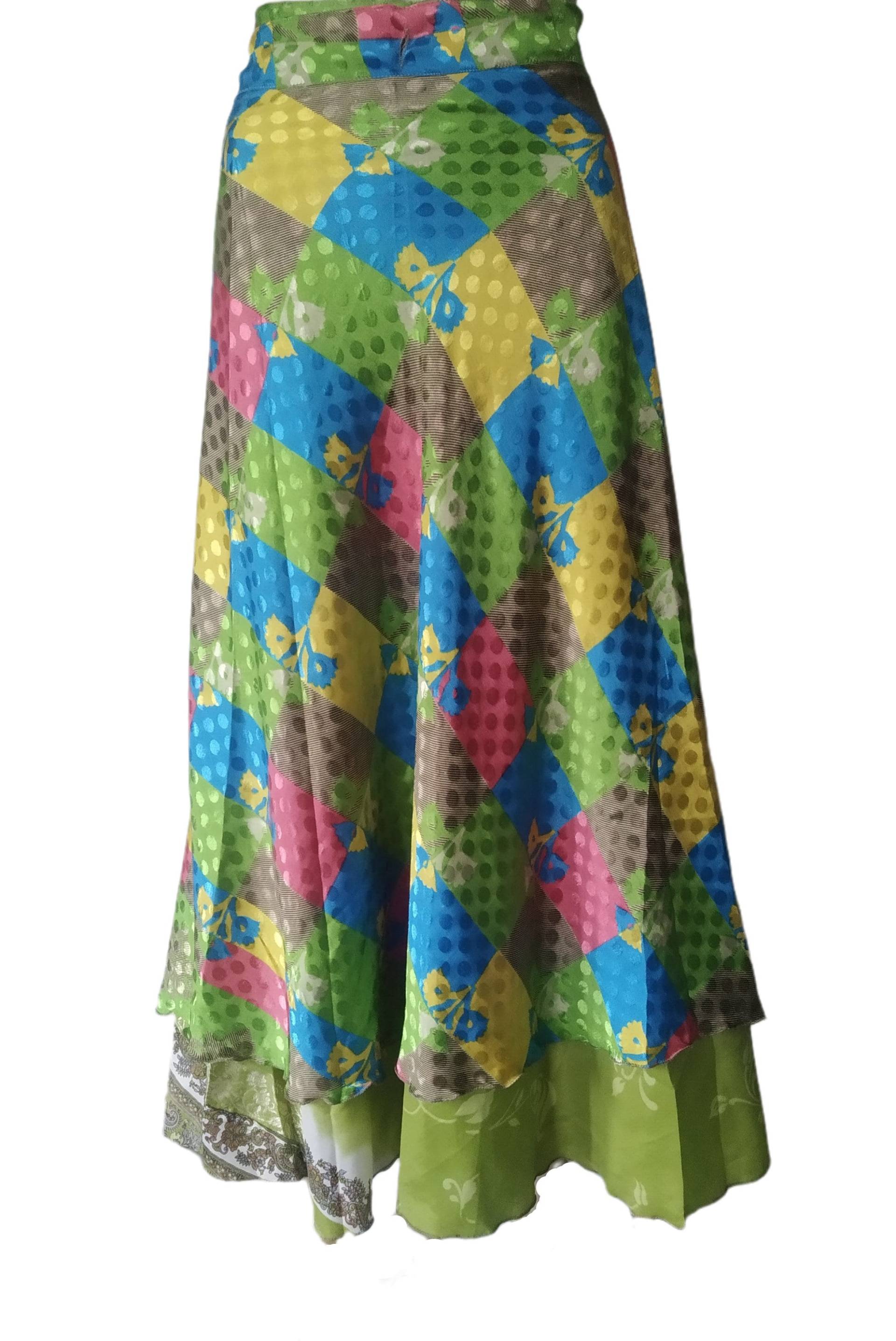 Beach Cover Up Vintage 2 Layer Rock Sari Wendezauber Wickelrock Hippie Boho Damen Maxi Kleid Rund Langer von RudranshHandicrafts