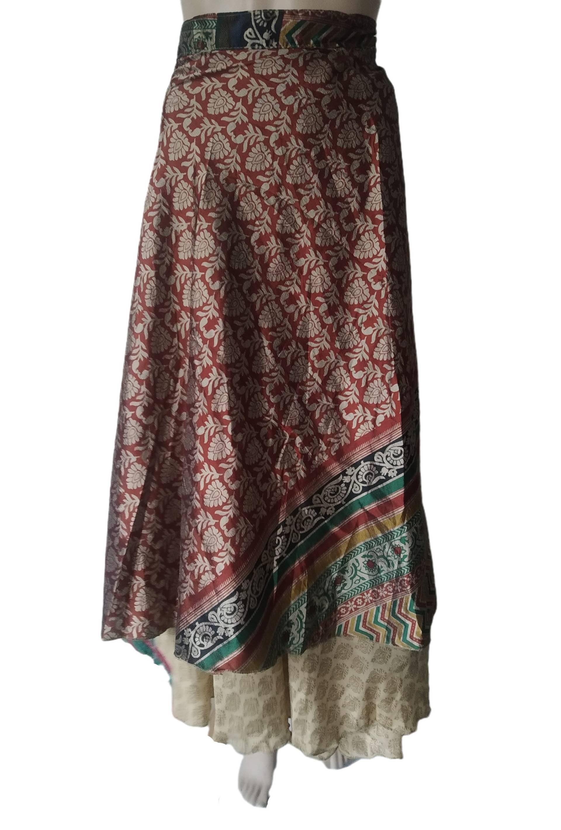 Blatt Bedruckt Rund Lang Vintage 2 Layer Rock Sari Wendezauber Wickelrock Hippie Boho Damen Maxi Kleid von RudranshHandicrafts